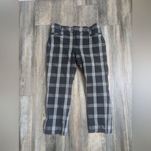 Anthropologie Black and Gray Plaid Straight Leg Pants